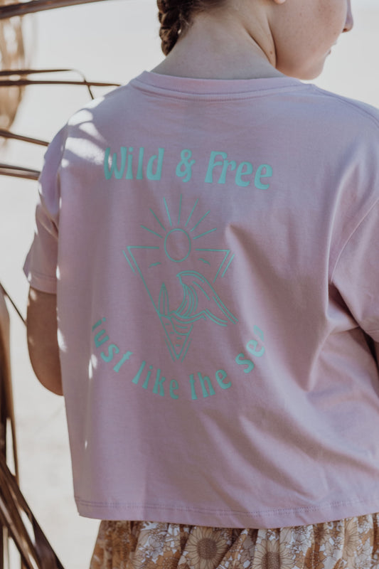 WILD & FREE JUST LIKE THE SEA CROPPED TEE ~ dusty pink
