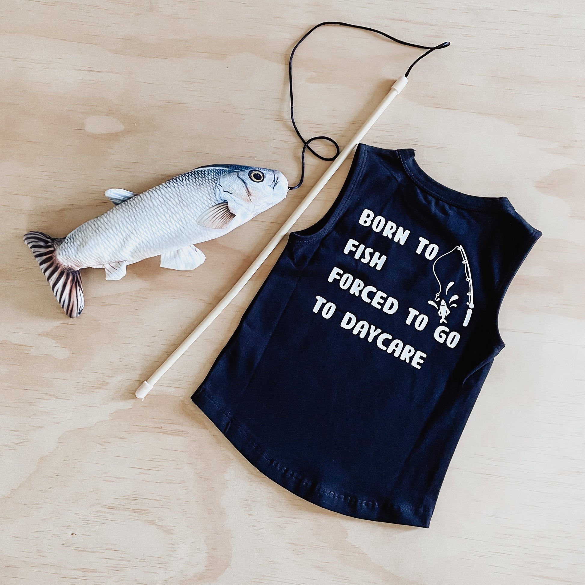 Born to fish, Forced to go to Daycare Muscle Tee :: black - Tully and the Chief