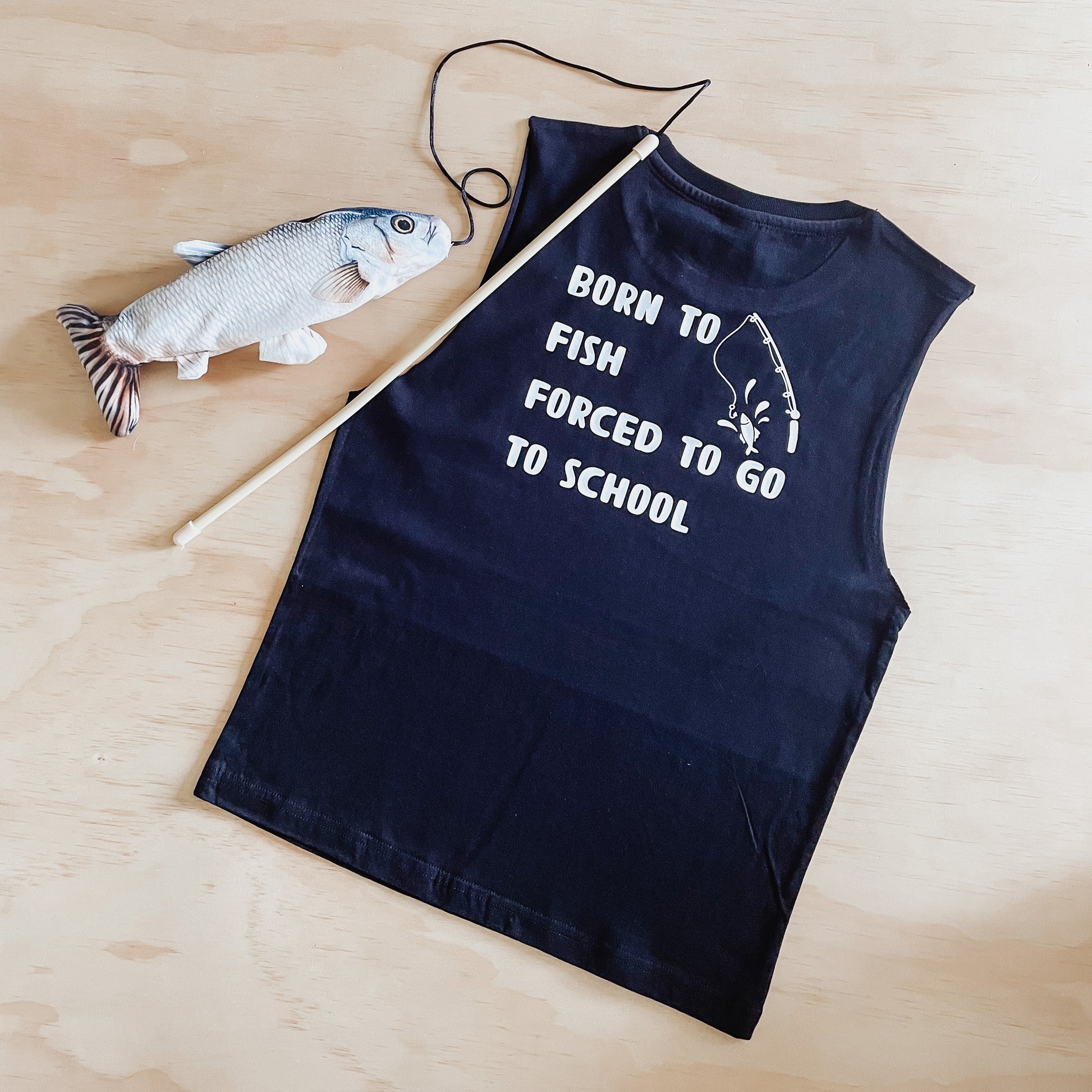 Born to fish, Forced to go to School Muscle Tee :: black - Tully and the Chief