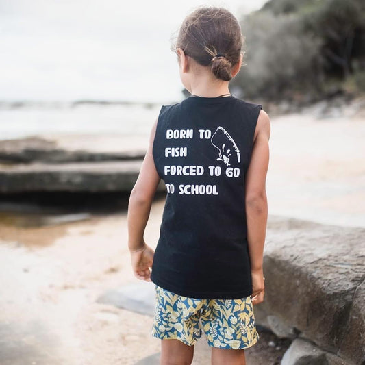 Born to fish, Forced to go to School Muscle Tee :: black
