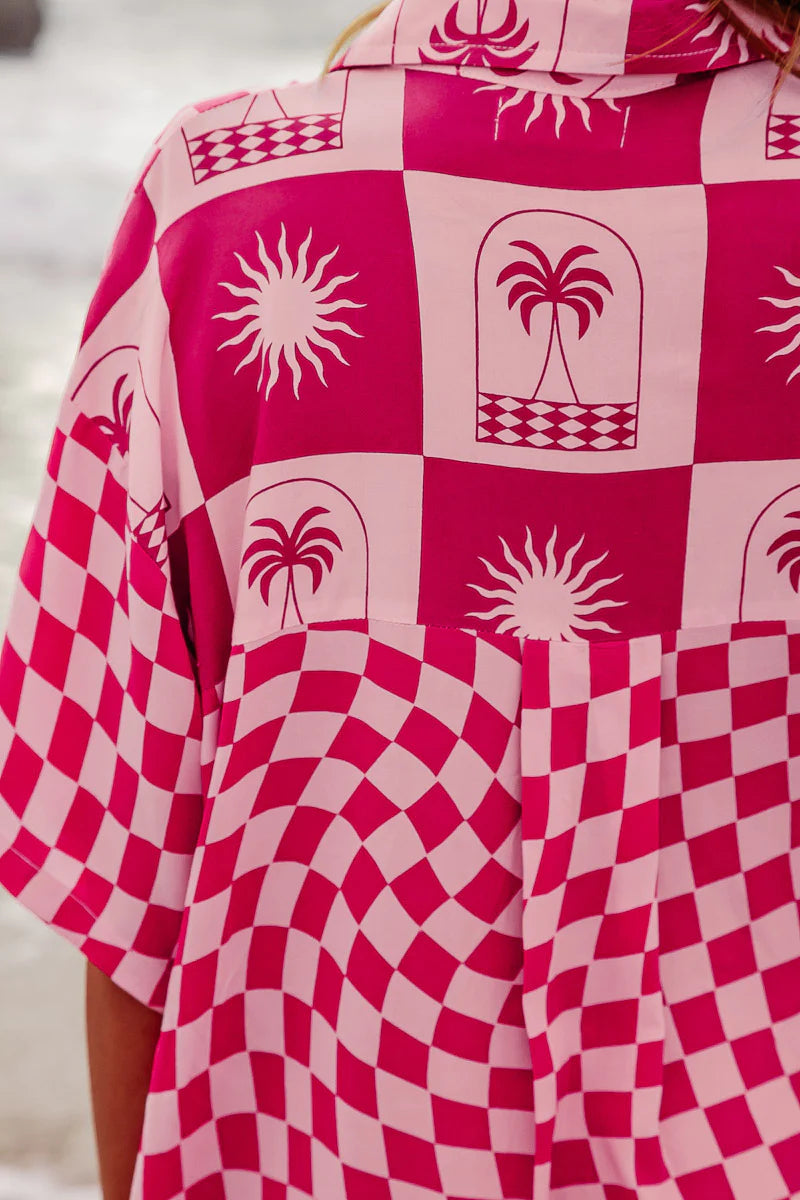 Palma Checkerboard Pink Shirt Dress